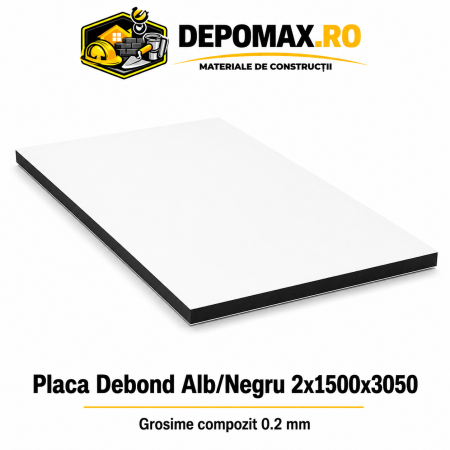 Placa BOND alb/negru 2mm, 1500x3050mm, aluminiu 0.2mm